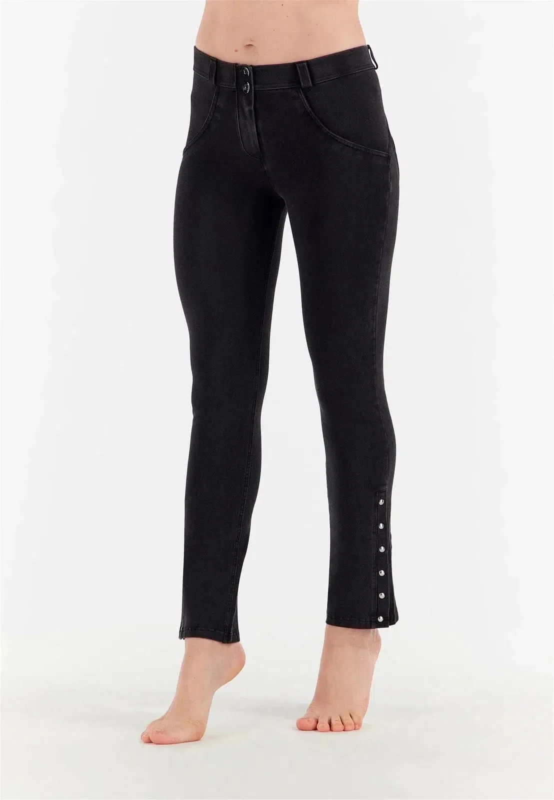 WRUP Denim with Studs - Mid Waist - Straight Leg - Black Denim + Black Stitching - Image 3
