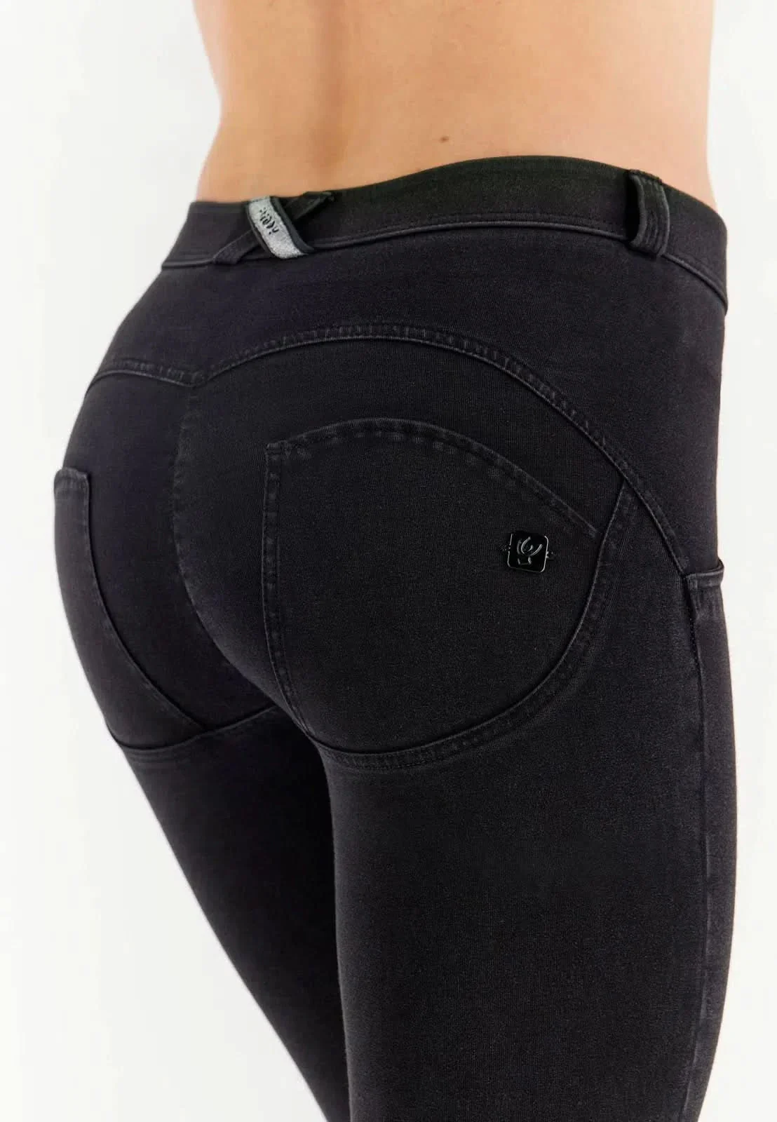 WRUP Denim with Studs - Mid Waist - Straight Leg - Black Denim + Black Stitching - Image 4