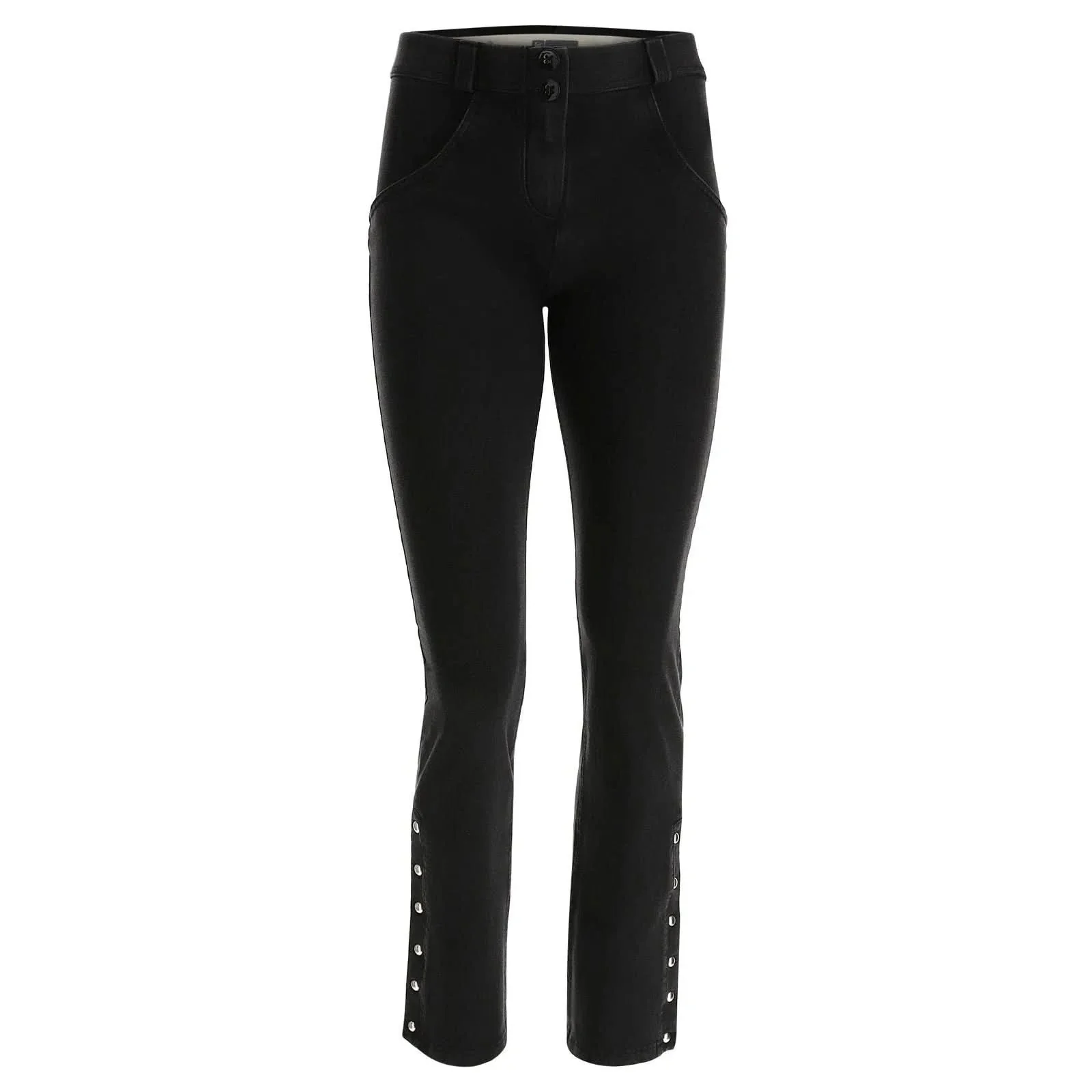 WRUP Denim with Studs - Mid Waist - Straight Leg - Black Denim + Black Stitching - Image 5