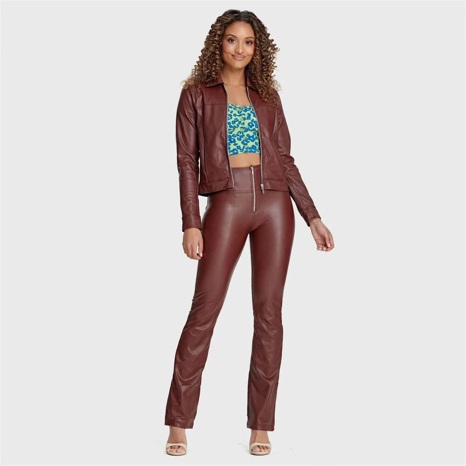 Faux Leather Jacket - Brown - Image 3