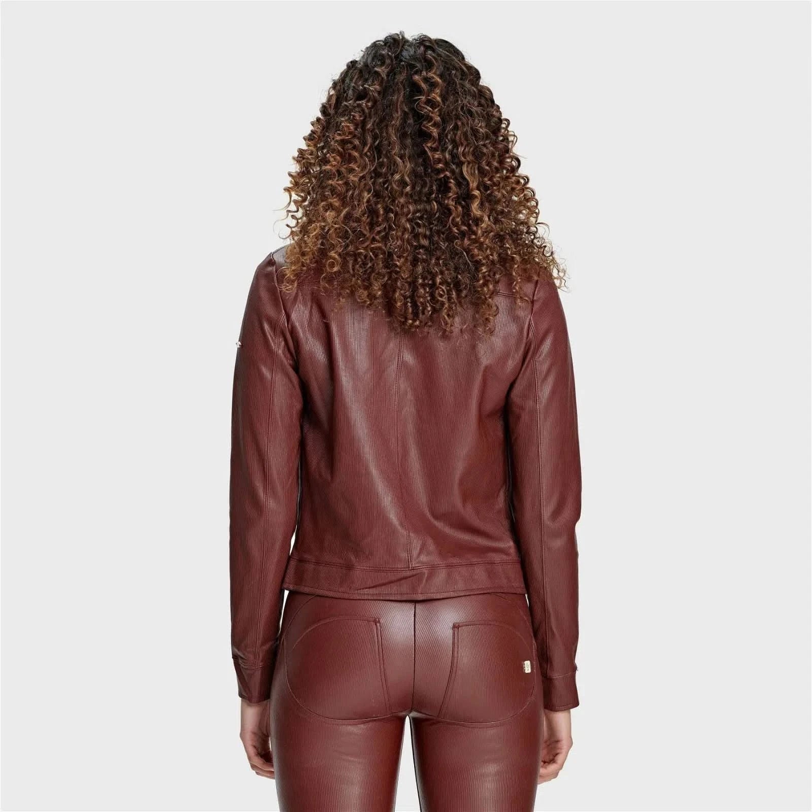 Faux Leather Jacket - Brown - Image 6