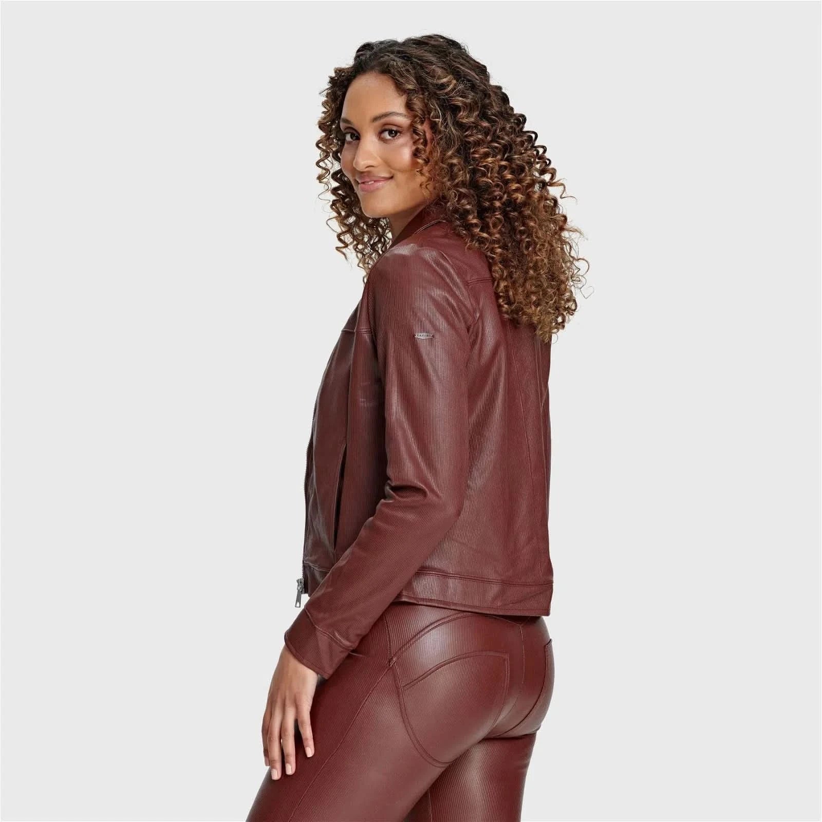 Faux Leather Jacket - Brown - Image 7