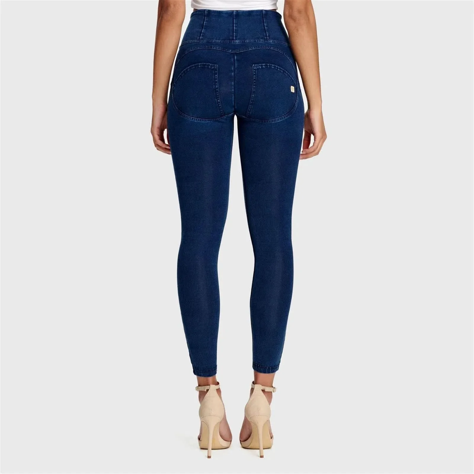 WRUP Denim - High Waisted - 7/8 Length - Dark Blue + Blue Stitching - Image 3