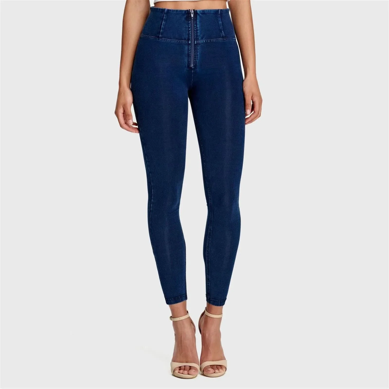 WRUP Denim - High Waisted - 7/8 Length - Dark Blue + Blue Stitching - Image 5