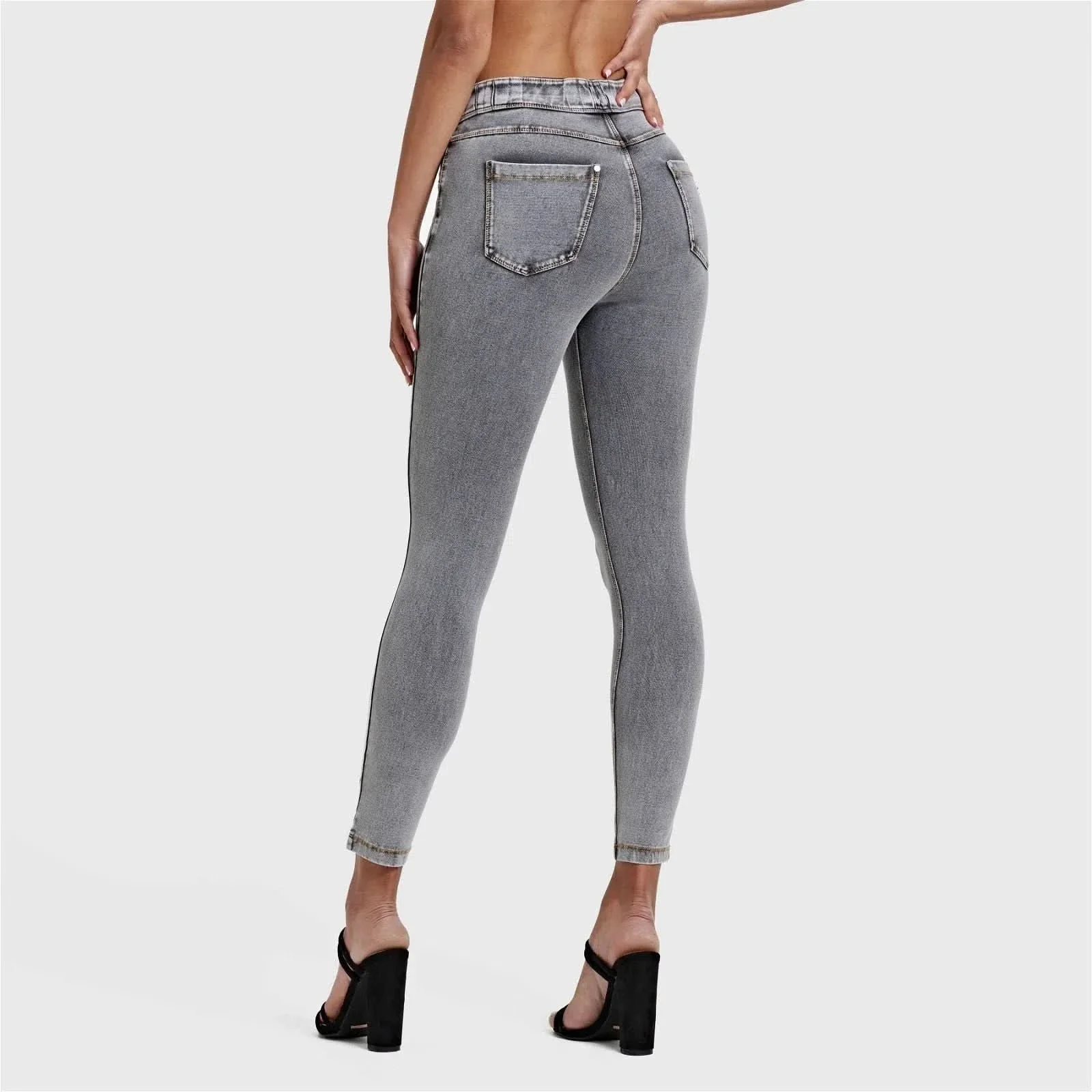 N.O.W® Denim - High Waisted - 7/8 Length - Grey + Yellow Stitching - Image 6