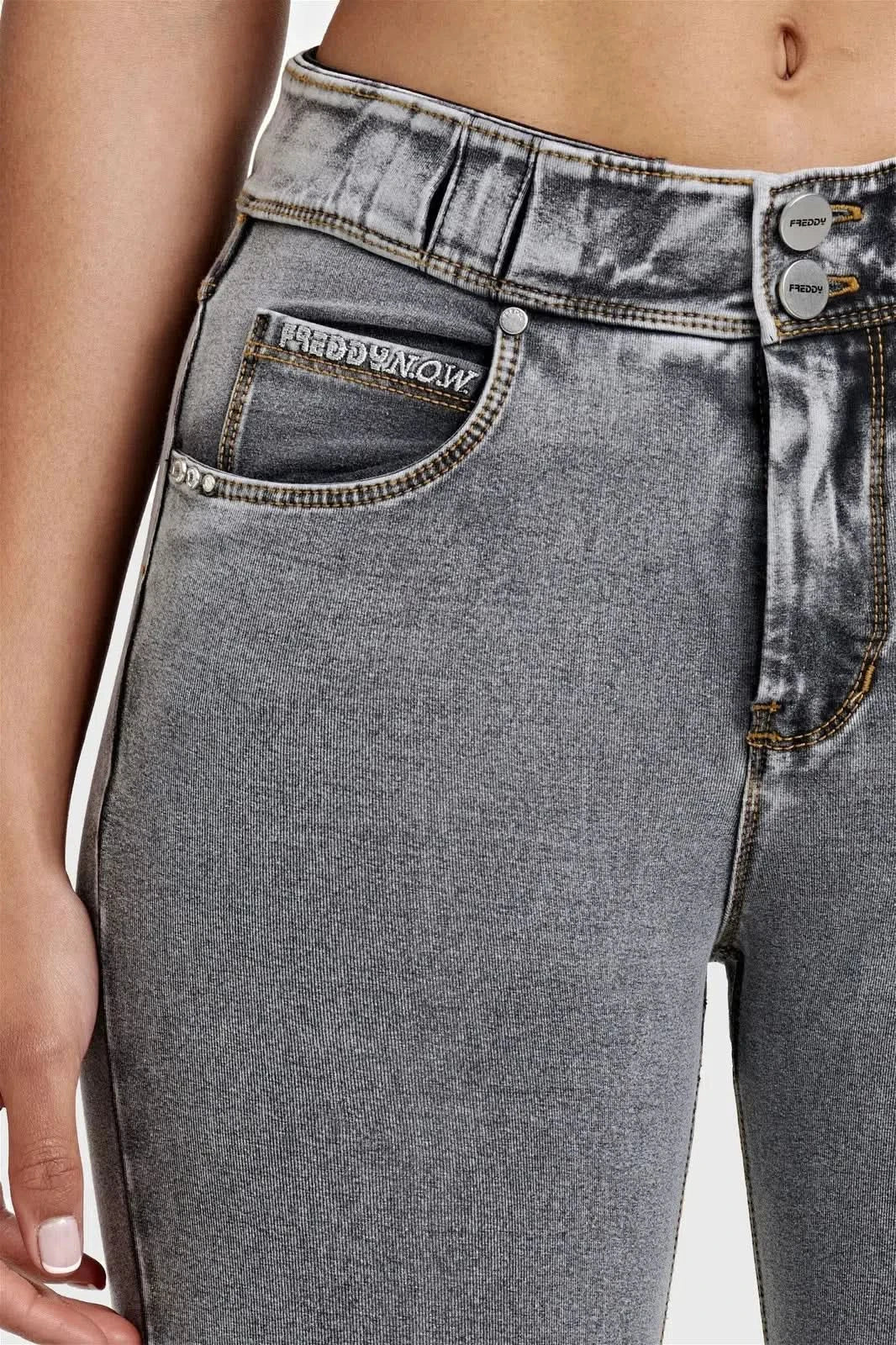 N.O.W® Denim - High Waisted - 7/8 Length - Grey + Yellow Stitching - Image 8