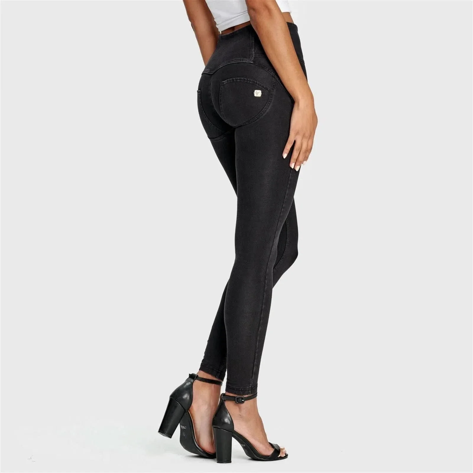 WRUP Denim - 3 Button High Waisted - Full Length - Black + Black Stitching - Image 10