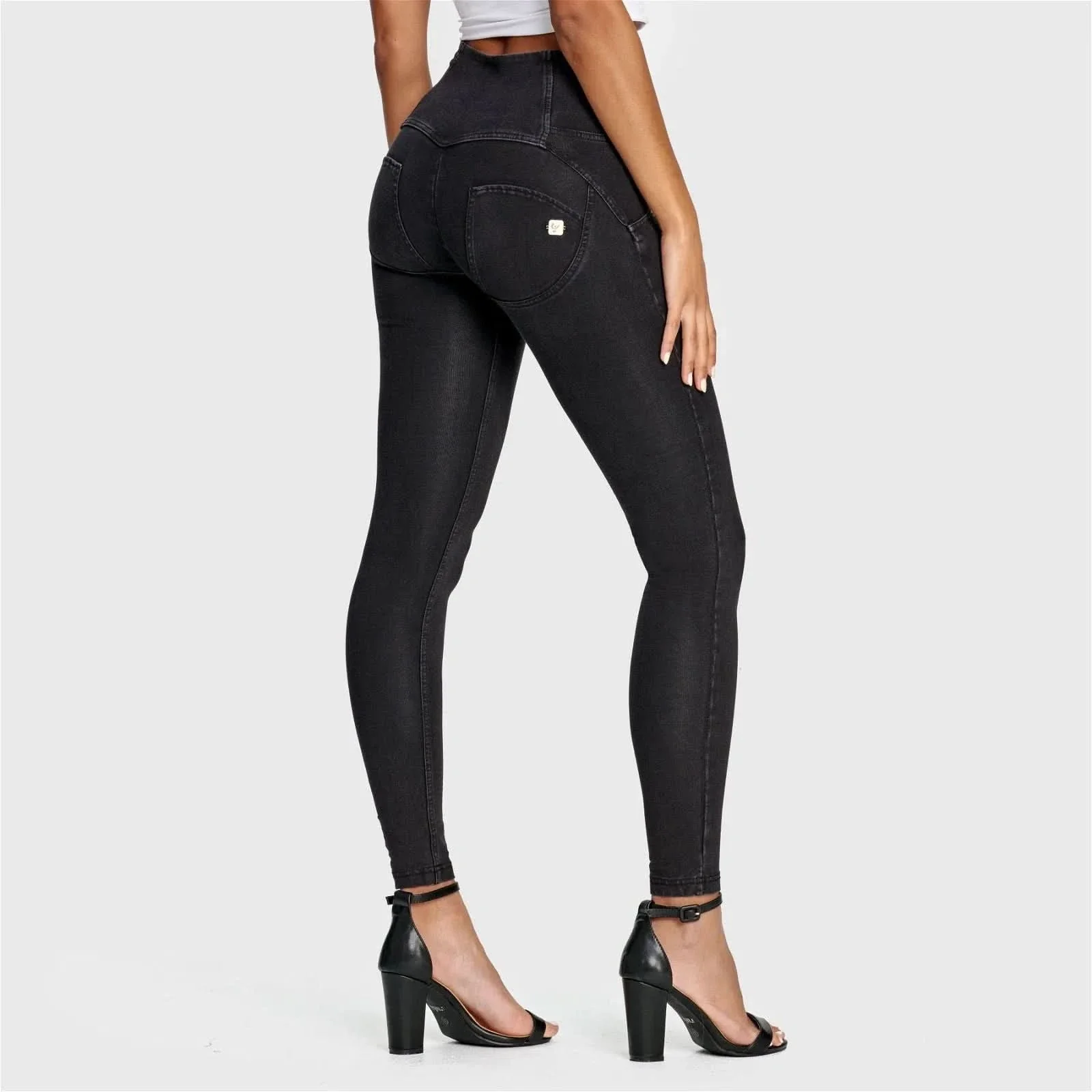 WRUP Denim - 3 Button High Waisted - Full Length - Black + Black Stitching - Image 3