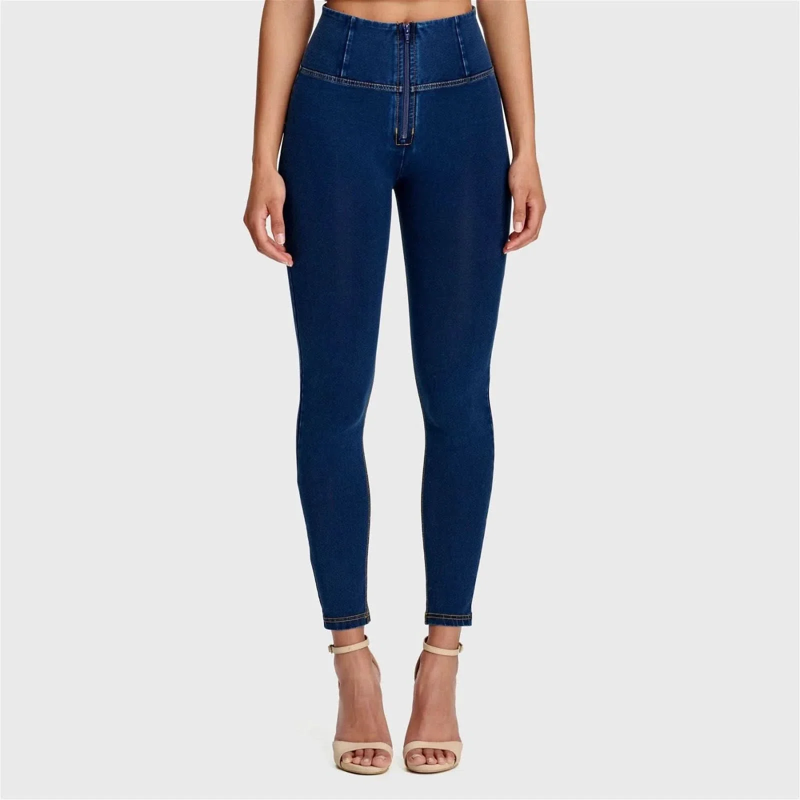 WRUP Denim - High Waisted - 7/8 Length - Dark Blue + Yellow Stitching - Image 3