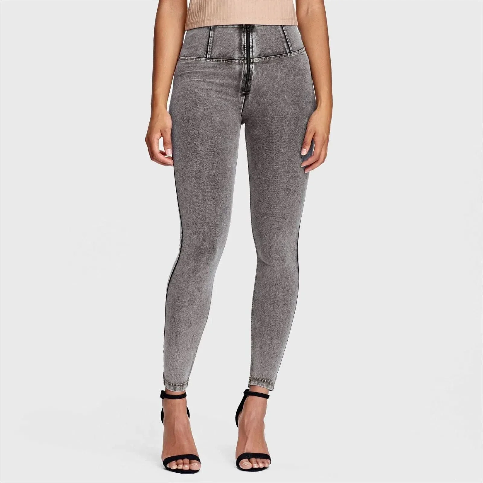 WRUP Denim - High Waisted - 7/8 Length - Grey + Yellow Stitching - Image 5