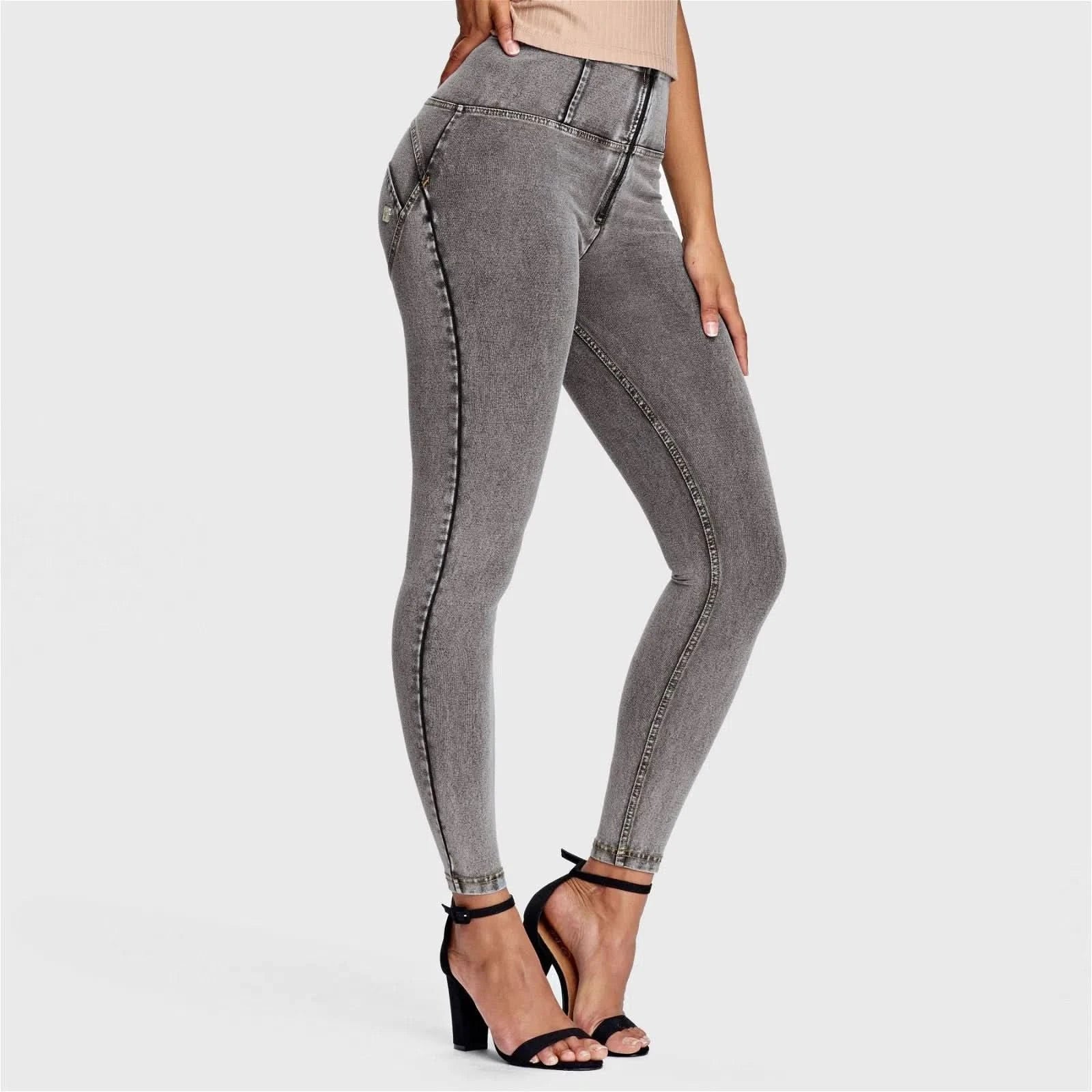 WRUP Denim - High Waisted - 7/8 Length - Grey + Yellow Stitching - Image 6