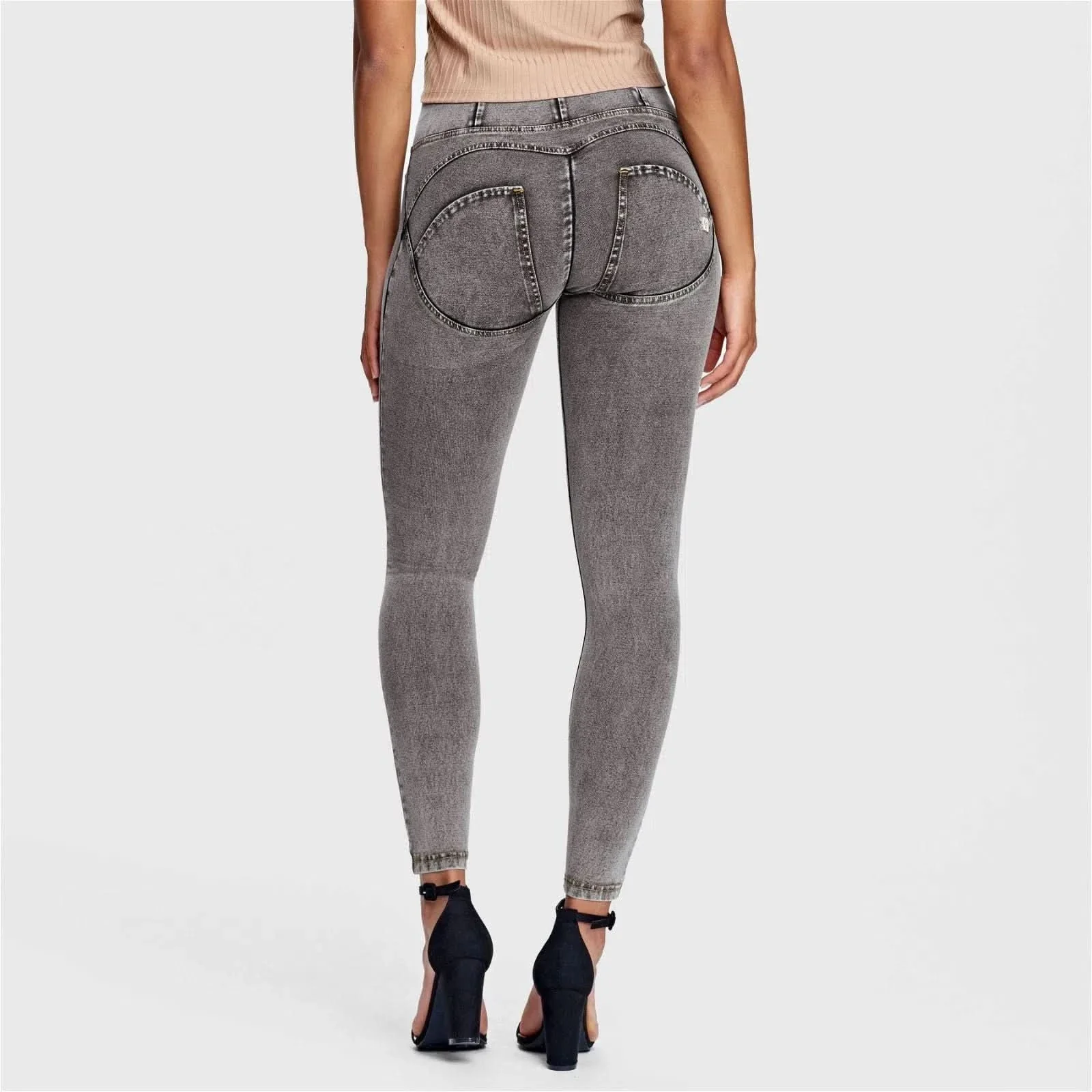 WRUP Denim - High Waisted - 7/8 Length - Grey + Yellow Stitching - Image 7
