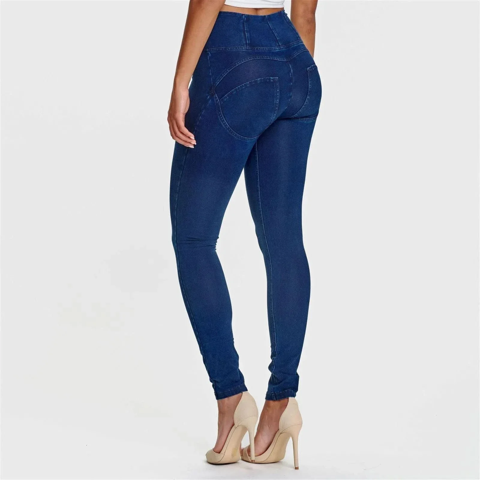 WRUP Denim - High Waisted - Full Length - Dark Blue + Blue Stitching - Image 8