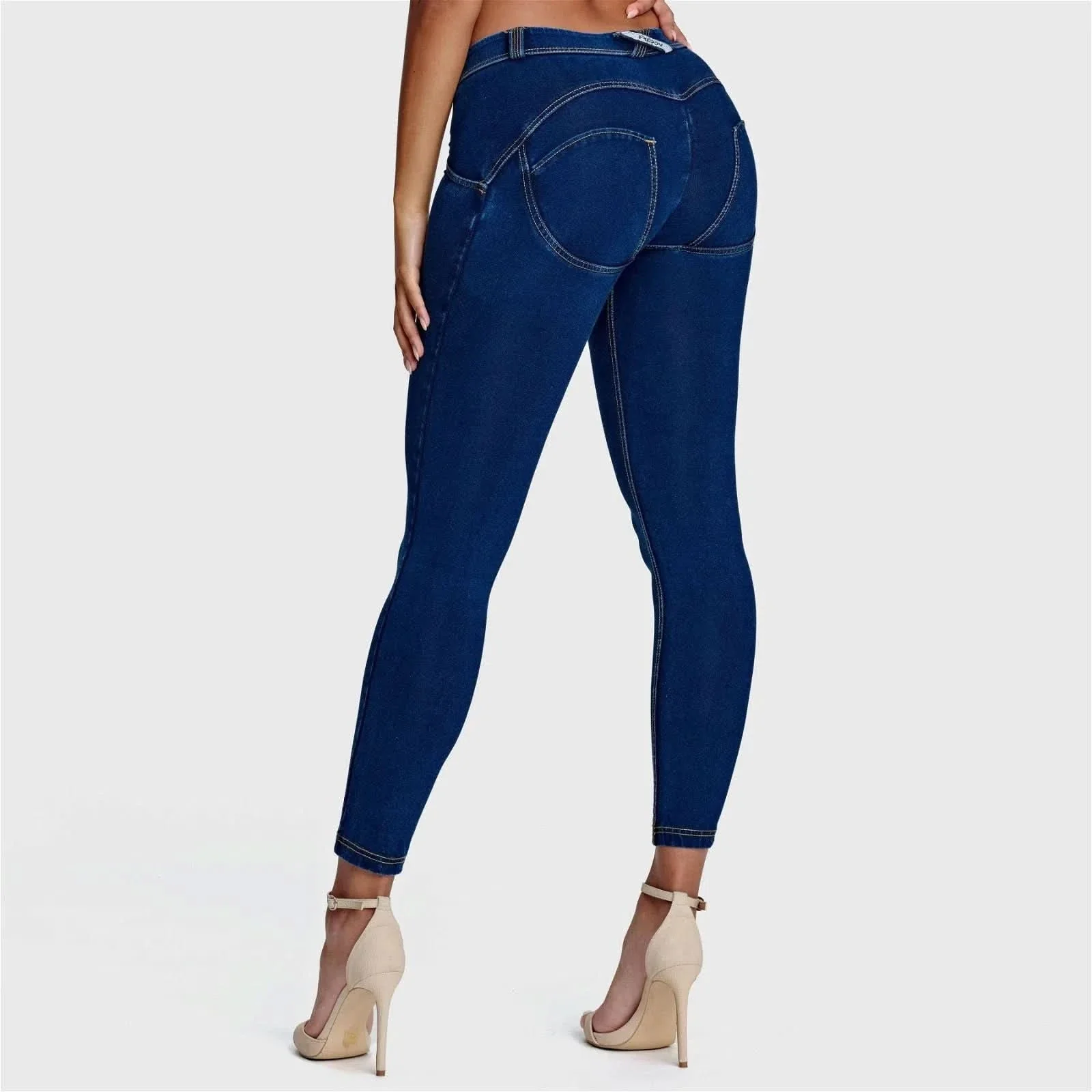 WRUP Denim - Mid Rise - 7/8 Length - Dark Blue + Yellow Stitching - Image 3