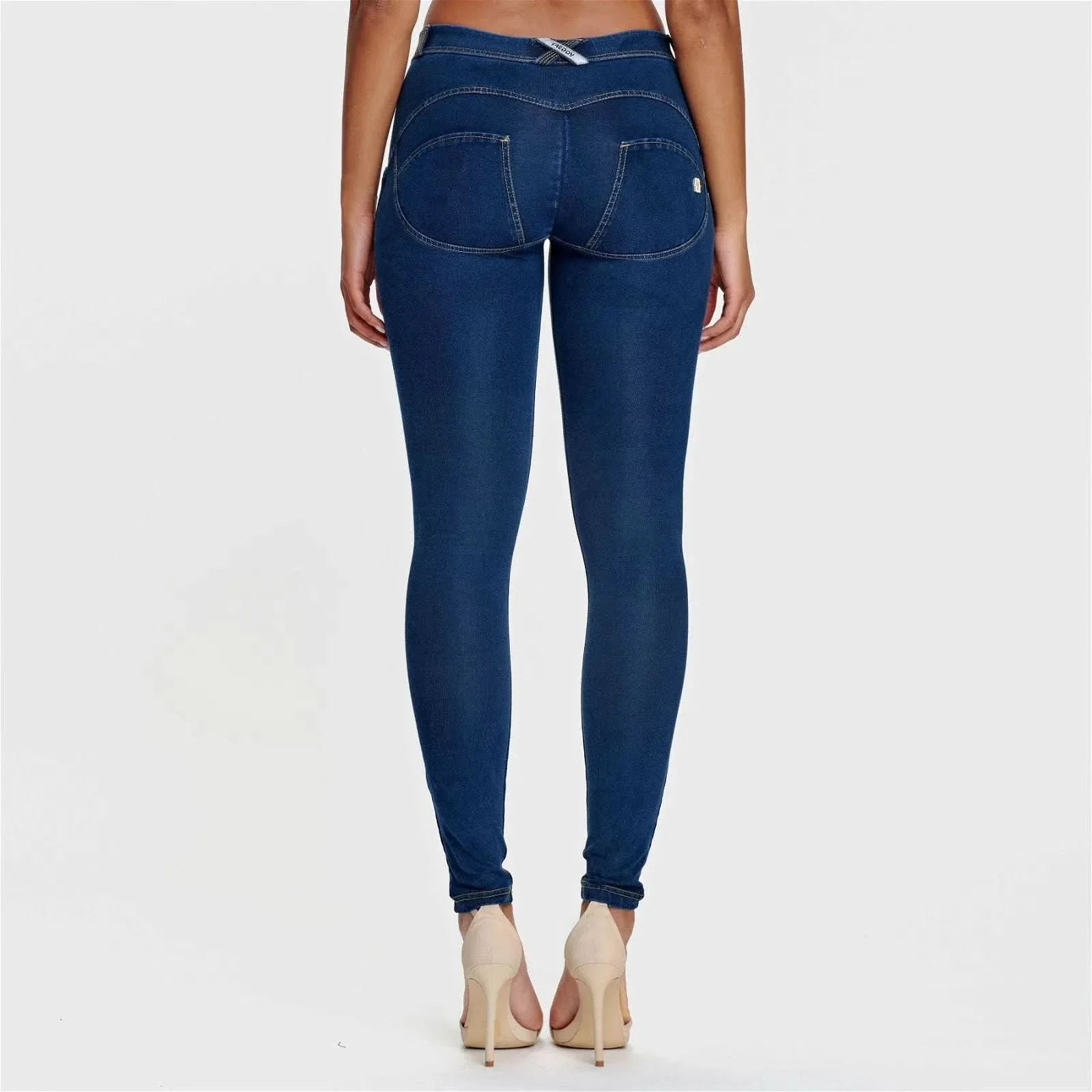 WRUP Denim - Mid Rise - Full Length - Dark Blue + Yellow Stitching - Image 3