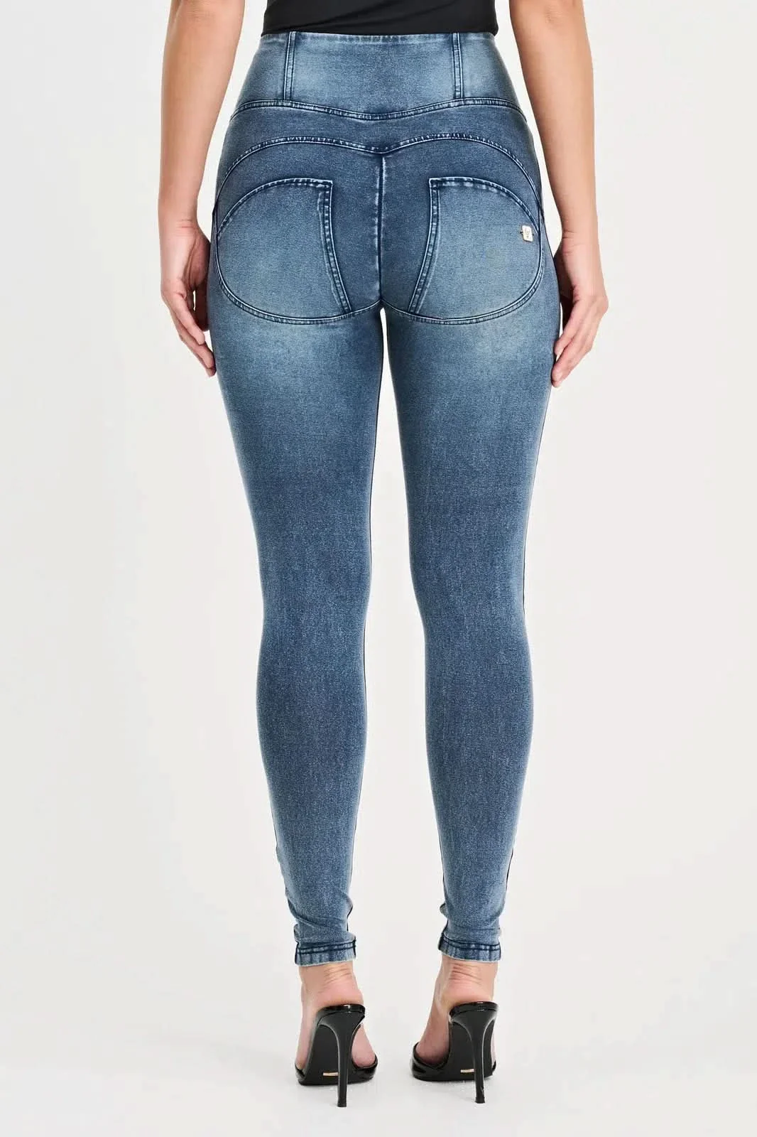 WRUP Denim with Feature Seam - High Waisted - Full Length - Vintage Blue + Blue Stitching - Image 7