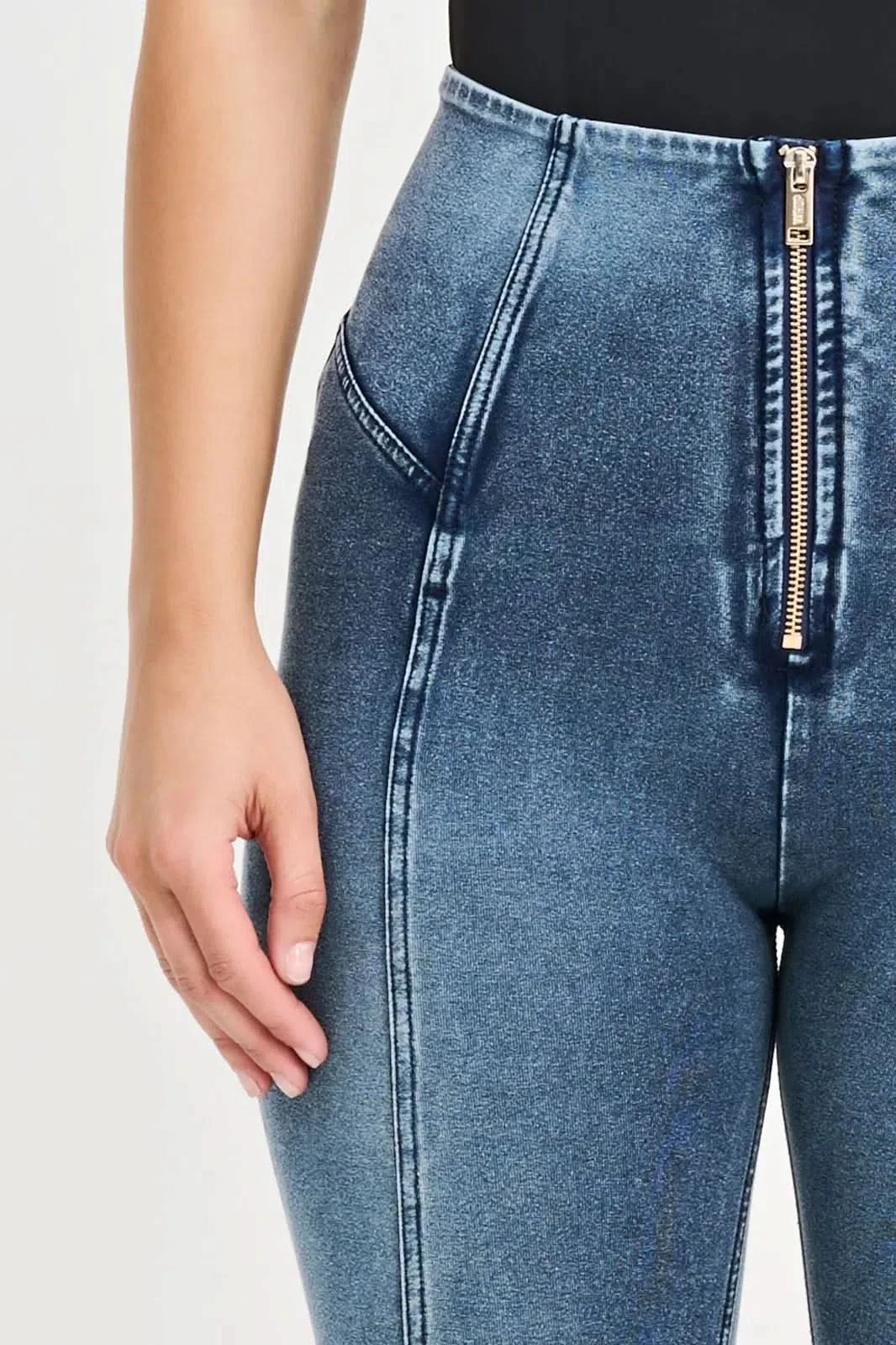 WRUP Denim with Feature Seam - High Waisted - Full Length - Vintage Blue + Blue Stitching - Image 8