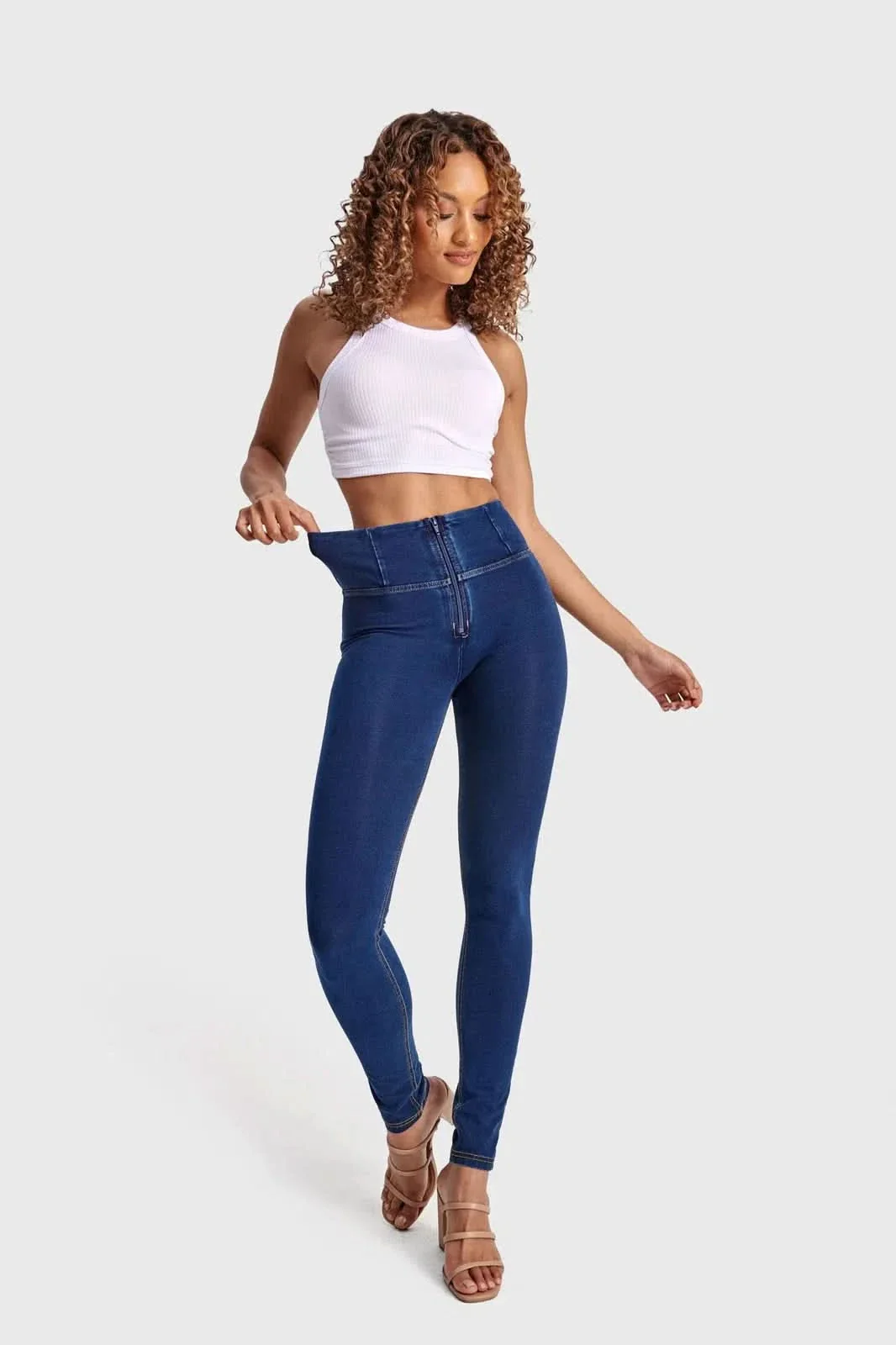 WRUP Denim - High Waisted - Full Length - Dark Blue + Yellow Stitching - Image 6