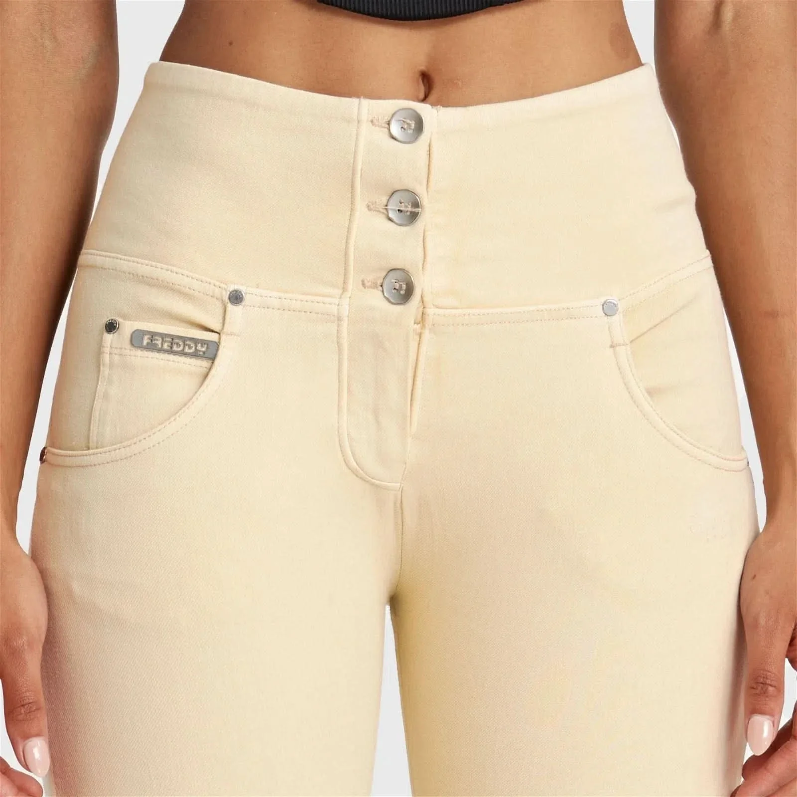 WRUP SNUG Distressed Jeans - High Waisted - 7/8 Length - Beige - Image 6