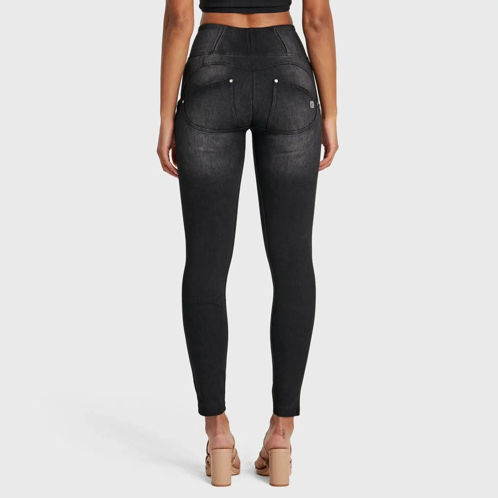 WRUP SNUG Distressed Jeans - High Waisted - Full Length - Black + Black Stitching - Image 3