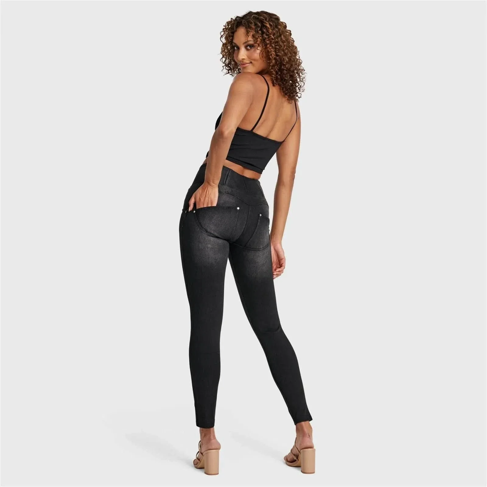 WRUP SNUG Distressed Jeans - High Waisted - Full Length - Black + Black Stitching - Image 6